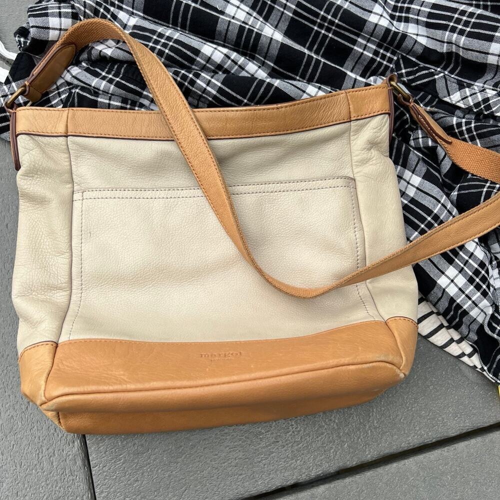 MARGOT-New York, Cream and Tan Leather Shoulder Bag